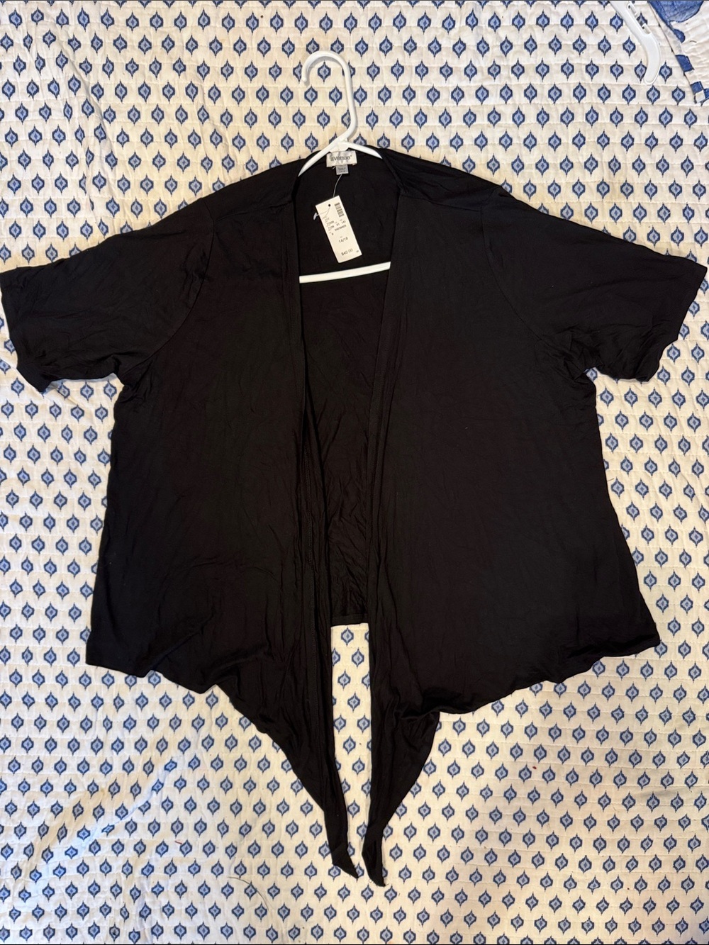 Avenue 14/16 Women’s Black Open Front Draped Cardigan with long front